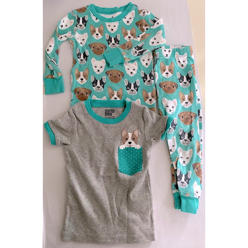 Spotted Zebra Toddler Dog Pajama Outfit Set with Long Sleeved Top Tee & Pants 2T